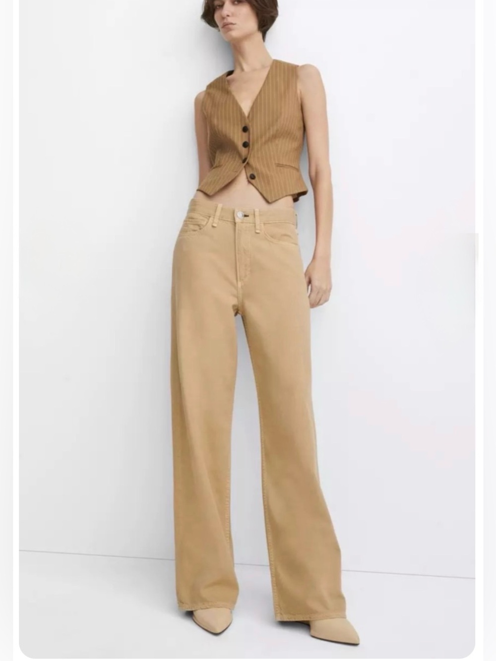 RAG & BONE Logan Featherweight Mid-Rise Wide-Leg Jean in Beige